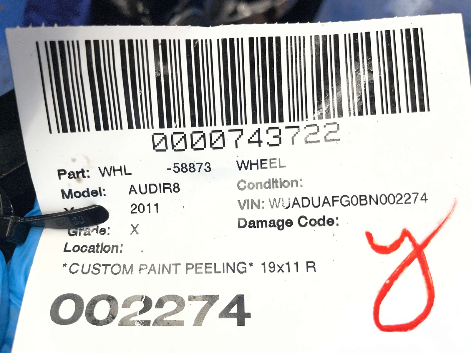 2011-2014 AUDI R8 TYPE 42 19x11 REAR FIVE DOUBLE SPOKE WHEEL RIM TITANIUM FINISH