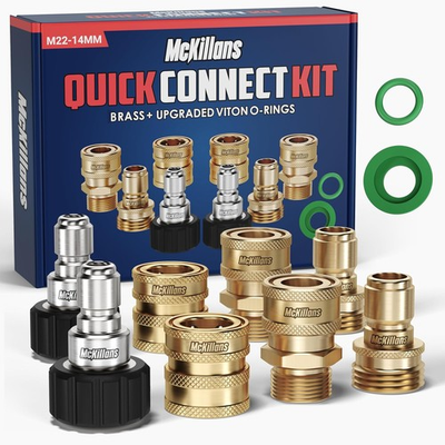 #ad M22 14mm Pressure Washer Quick Connect Kit 3 8in Male Female Brass Fittings $48.17