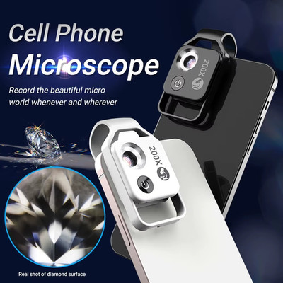 200X Mini Handy Lupe Digitales Mikroskop für Smartphone-Kamera Clip mit LED