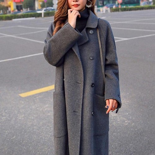 Womens Jacket Warm Coat Lapel Wool Overcoat Ladies Winter Long TrenchOutwear - Picture 7 of 14