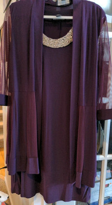 NWT R&M Collection Purple Beaded Neckline Dress Mesh Overlay Cardigan Set SZ 18