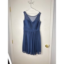 Davids Bridal Womens 16 Navy Blue Mesh Overlay Sleeveless A-Line Party Dress