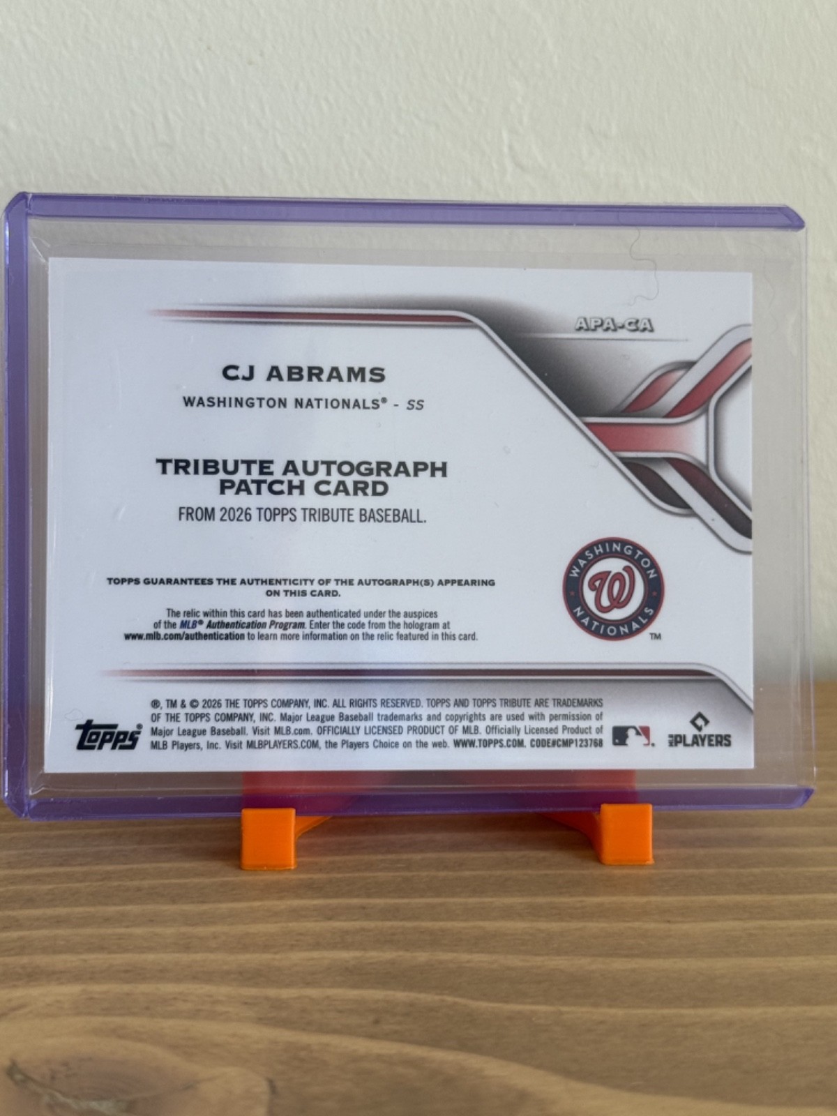 2026 Topps Tribute CJ Abrams Nationals Auto Patch APA-CA /35 view 2