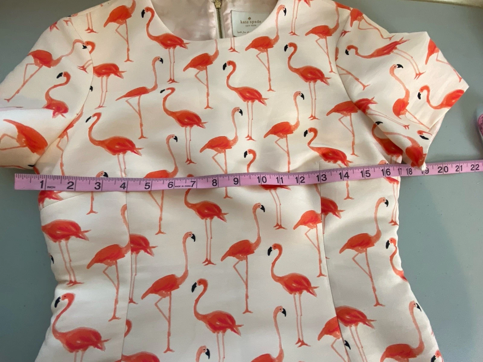 Abito tubino donna Kate Spade multicolore stampa fenicottero manica corta taglia 6