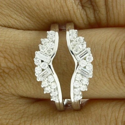 2Ct Round Cut Lab Created Diamond Wrap Enhancer Guard Ring 14K White Gold Plated