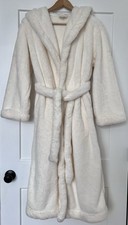 Pottery Barn Unisex Fireside Plush Robe Ivory Hood Pockets Small
