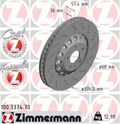 2x Bremsscheibe FORMULA Z ZIMMERMANN 100.3374.70 für VW TOUAREG CR7 RC8 TFSi TDI