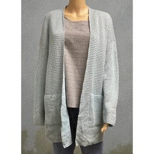 Eileen Fisher Organic Cotton Boucle Open Front Cardigan Boxy Fit Sz M light blue
