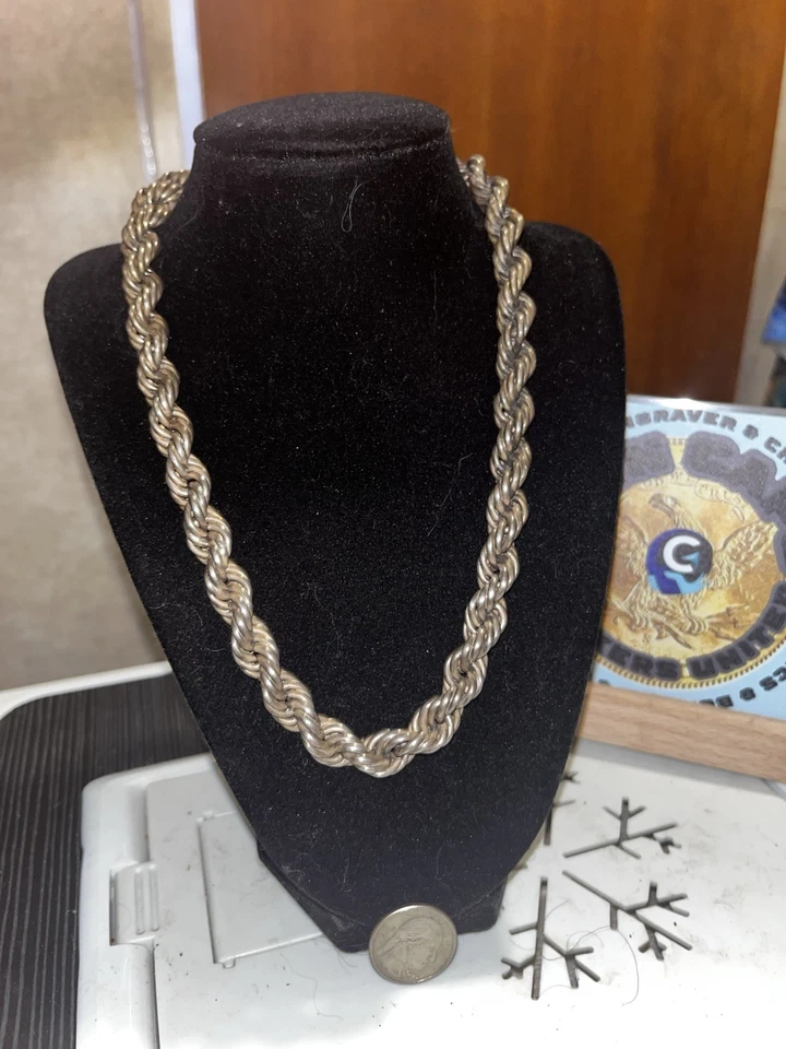 "Collar cadena cuerda 120 gramos pesado plata esterlina 925 vintage mujer hombre 20""" Foto 2 de 4