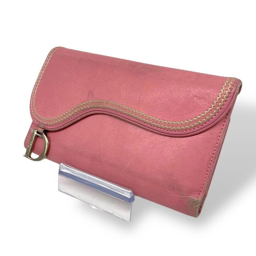 Portefeuille long Dior selle cuir rose état authentique