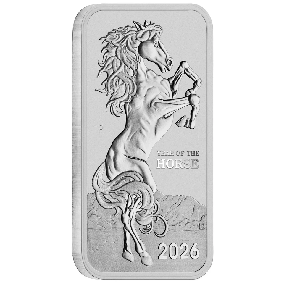 Lunar Jahr des Pferdes 2026 Perth Mint 1 oz Rectangular Silbermünze BU .999 Silb - Bild 2 von 3