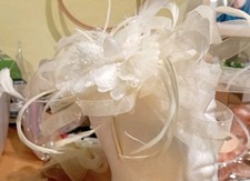 A Large Cream And White Fascinator , Feathers And Mesh Loops Flowers & Beads