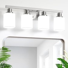 4-Light Bathroom Vanity Light,Brushed Nickel Vanity Lights with Square Froste...