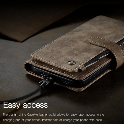 Leder Reißverschluss Brieftasche Handy Hülle mit Handschlaufe für iPhone 11/12/13/14/15/16 P - Bild 24 von 72