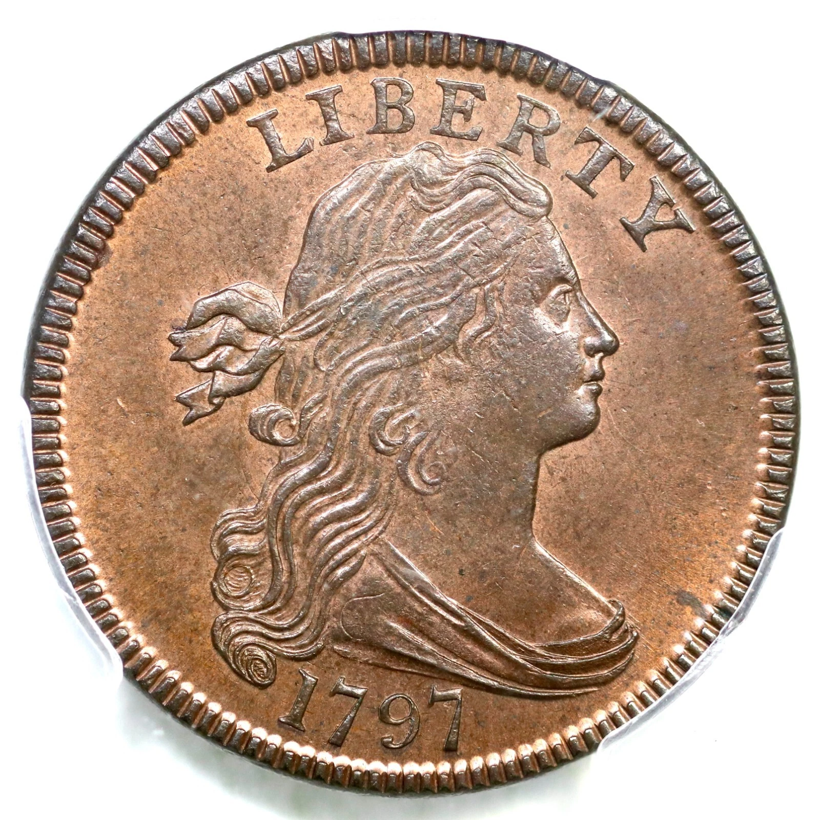 1797 S-135 R-3+ PCGS MS 66 RB CAC Draped Bust Large Cent Coin 1c