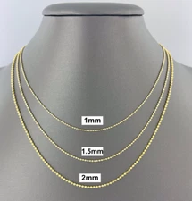 Gold-Plated 925 Sterling Silver Diamond Cut Ball Bead Chain Necklace All Sizes