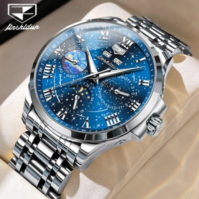 Automatic Mechanical Waterproof Watch Men's Sky Moon Men Stainless Steel Strap