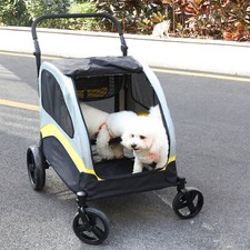 Dog Stroller for 2 Puppies Foldable Pet Travel Carrier Zipper Divider 4 Wheels