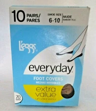 Legg's 10 Pair Women's Foot Covers Everyday Nude Sheer Toe Shoe Size 6-10