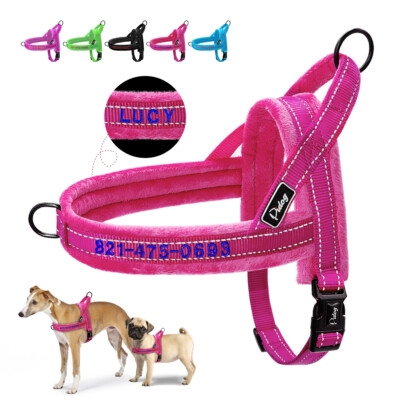 Personalized No Pull Dog Harness Soft Plush Padded Vet Embroider Name  Number