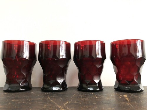 Vintage VIKING Red Ruby GEORGIAN Tumblers GLASS Glasses HONEYCOMB Thumbprint MCM - Picture 2 of 5