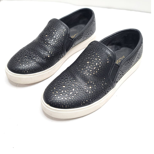 Aldo Alavyan perforierte Laser Cut Keilabsatz Slipper Turnschuhe für Damen schwarz - Bild 1 von 6