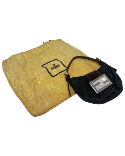 VTG Fendi Black Nylon Mesh Croissant Bag with Mot… - image 1