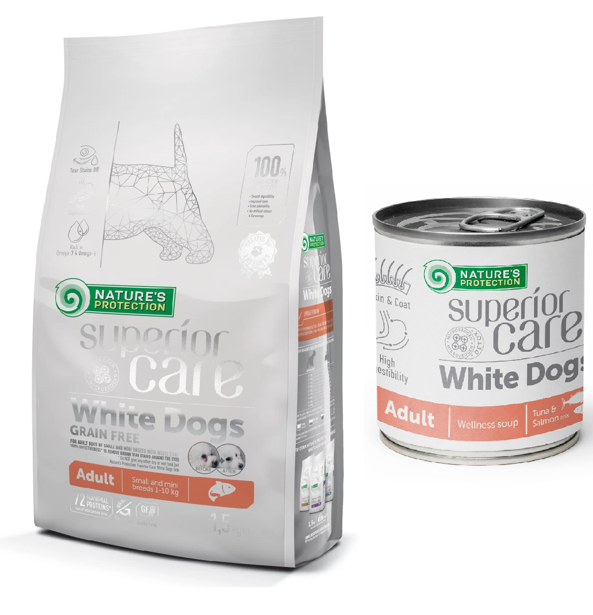 Nature's protection Superior - WHITE COAT - Adult Small salmone 1,5 kg + SOUP