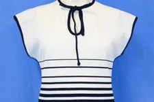 vintage 70s STAGE 7 BLUE WHITE STRIPE RIB KNIT POLY SLEEVELSS SHIRT WOMEN'S M