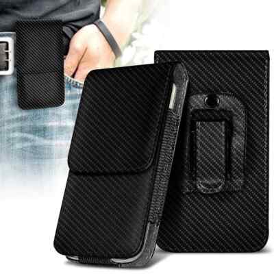 Carbon Schwarz Look Gürtelclip Tasche Holster Vertikal Handy Hülle Cover Halter 2024