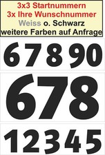 3 × Startnummer Zahlen Aufkleber Tuning Wunschnummer PKW Motocross h: 8 bis 15cm