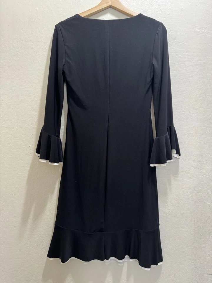 Vestido Ralph Lauren Azul Marino Manga Volantes Cuello en V Midi Talla 4P Corte Sirena Foto 4 de 4