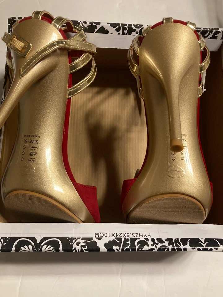 Tacones Promise de gamuza dorada y roja talla 8,5 para mujer Foto 4 de 4