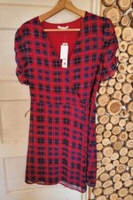 Willow & Clay NEW Red Tartan Plaid Ruched Short Sleeve Holiday Wrap Dress Size M