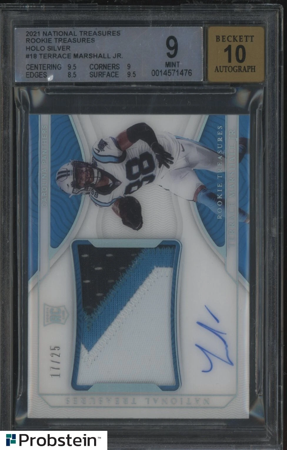 Terrace Marshall Jr. Panini National Treasures Rookie Material Signatures #TMJ Holo Silver