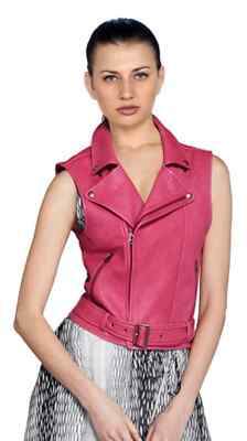 New HOT Women Vest Coat Button Pink Handmade Genuine Leather Lambskin Party Soft