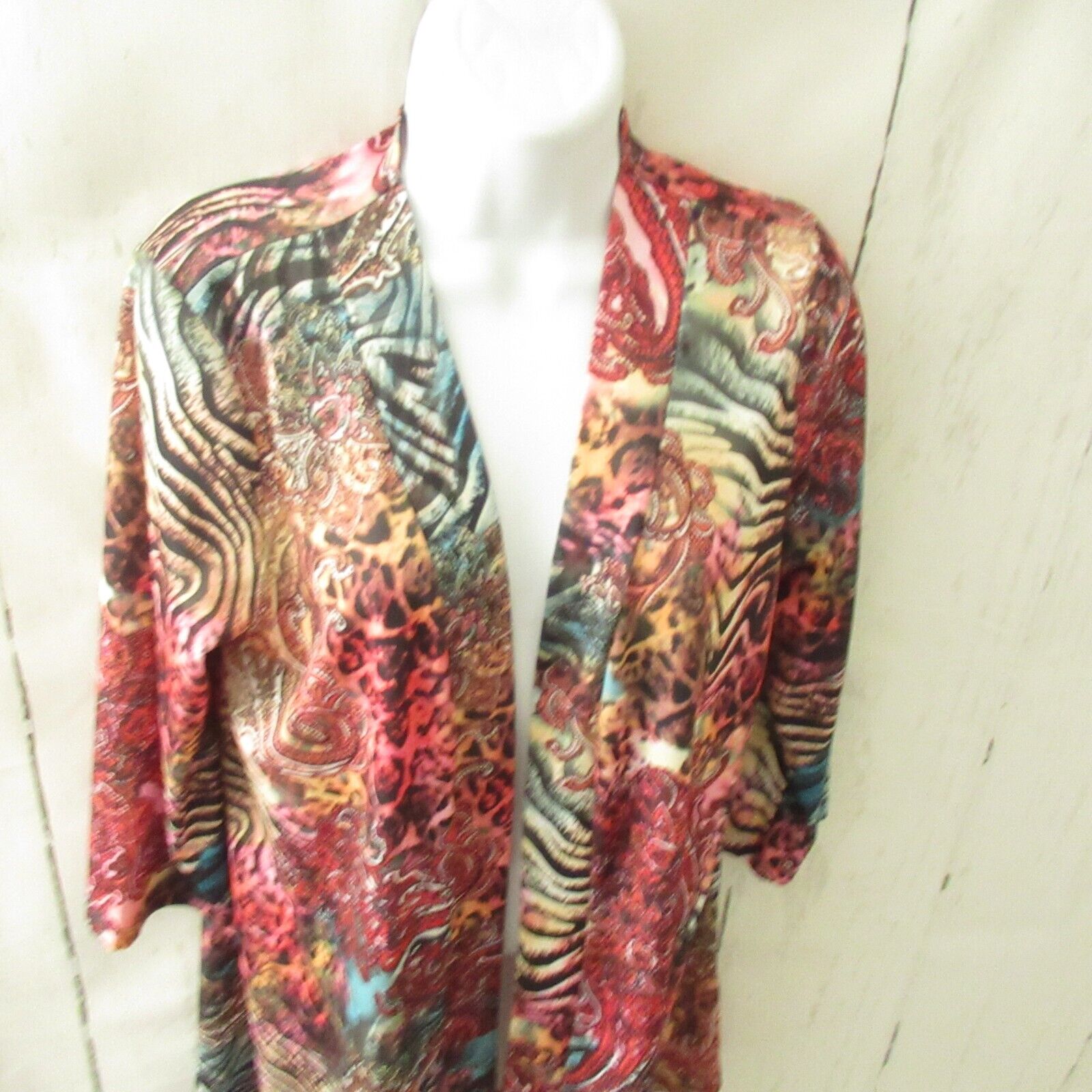 Slinky Brand Kimono Cardigan S Small Mixed Print Open Front Paisley Animal  - Helia Beer Co