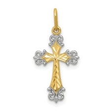 14K Yellow Gold Solid Polished Budded Cross Charm