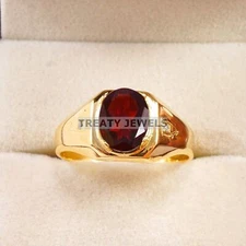 Garnet Oval Cut With 925 Sterling Silver Gold Plated Ring For Men's #B98 *