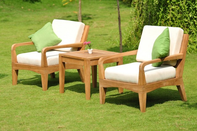 3PC: Noida A-Grade Teak Wood Sofa Lounge Chair Set Square Side Tbl