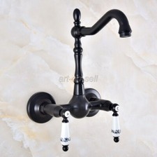 Oil Rubbed Bronze Wall Mount Kitchen Faucet Swivel Dual Handle Sink Mixer Tap