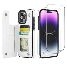 Wallet Case for iPhone 16 15 14 13 12 11 Pro Max XS XR SE with Screen Protector