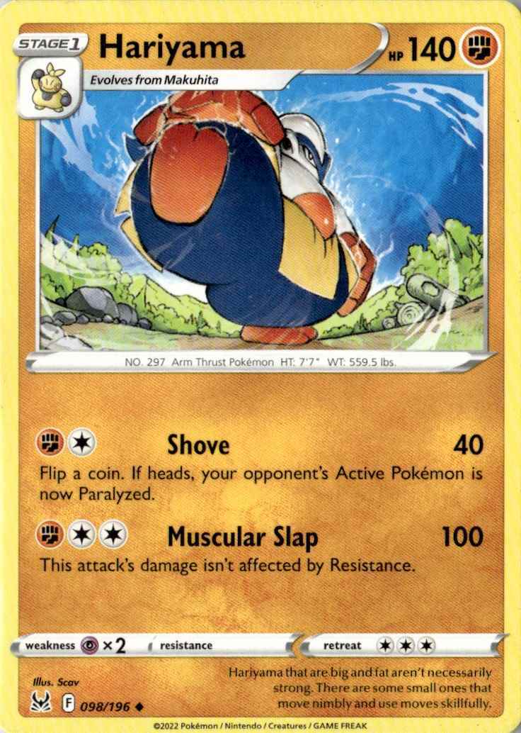 2022 Sword & Shield Lost Origin Hariyama 98/196