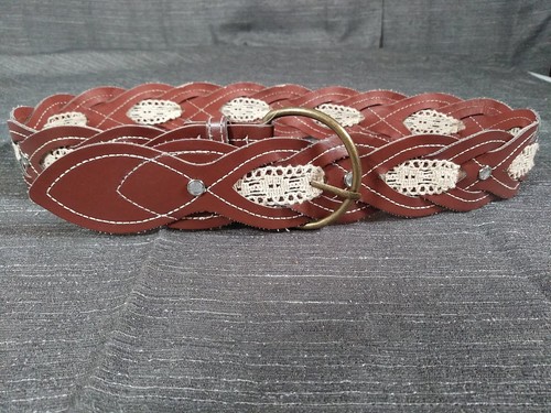Belt 3 5 Small Womens Brown Lace Braided Boho Gypsy Hippie Buckle Rhinestones - Picture 2 of 11