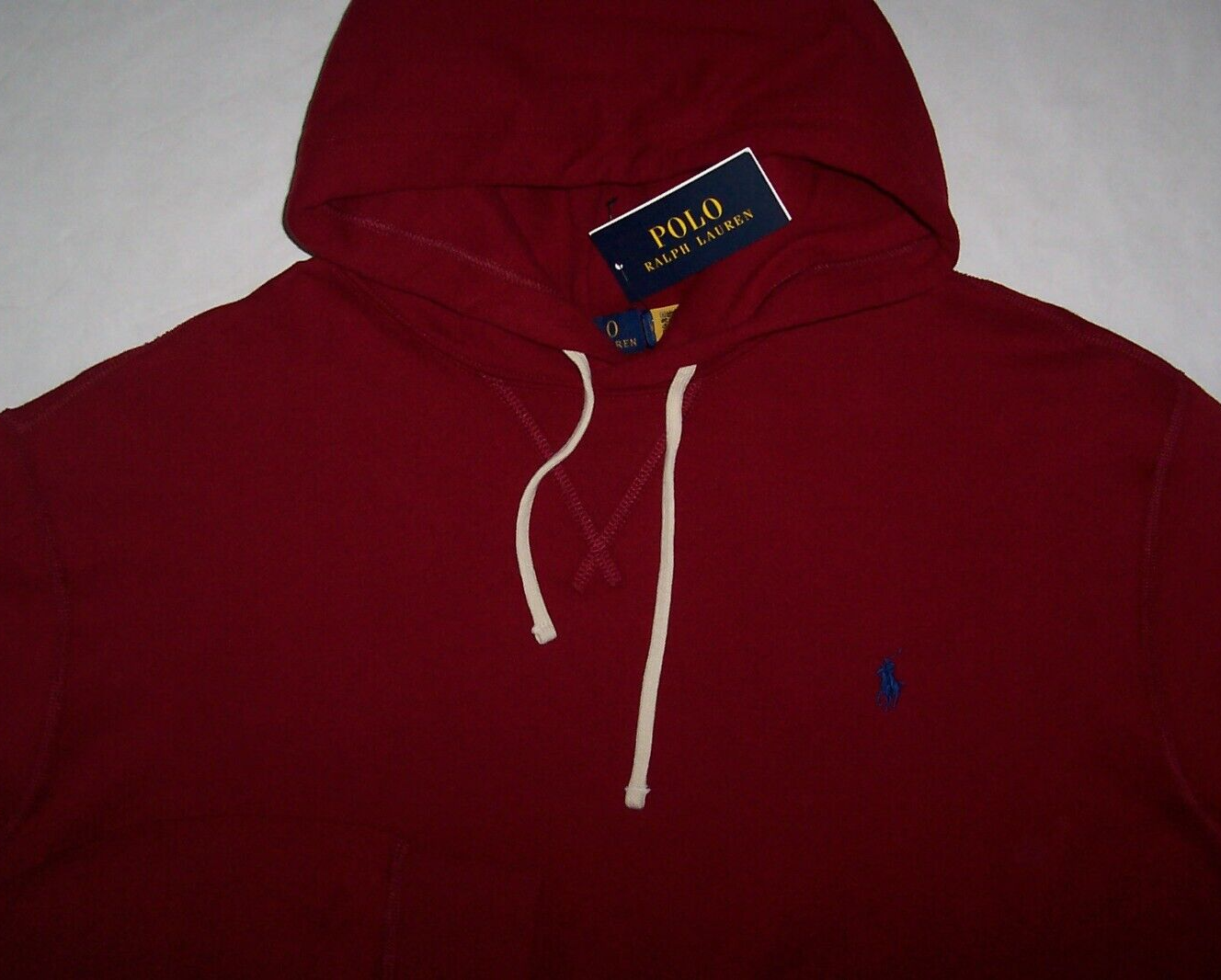 Polo Ralph Lauren BURGUNDY WINE classica felpa con cappuccio uomo XLT NAVY PONY nuova con etichette