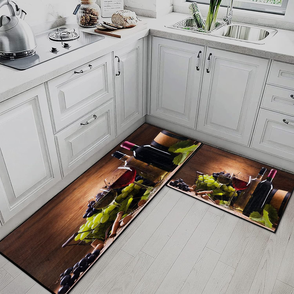 Red Wine Kitchen Rugs and Mats Non Skid Washable Set of 2, Grapes Wine Glasses K eBay
