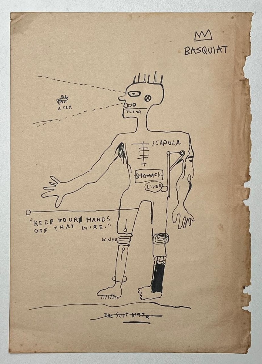 Jean-Michel Basquiat (Handmade) Drawing On old Paper Signed