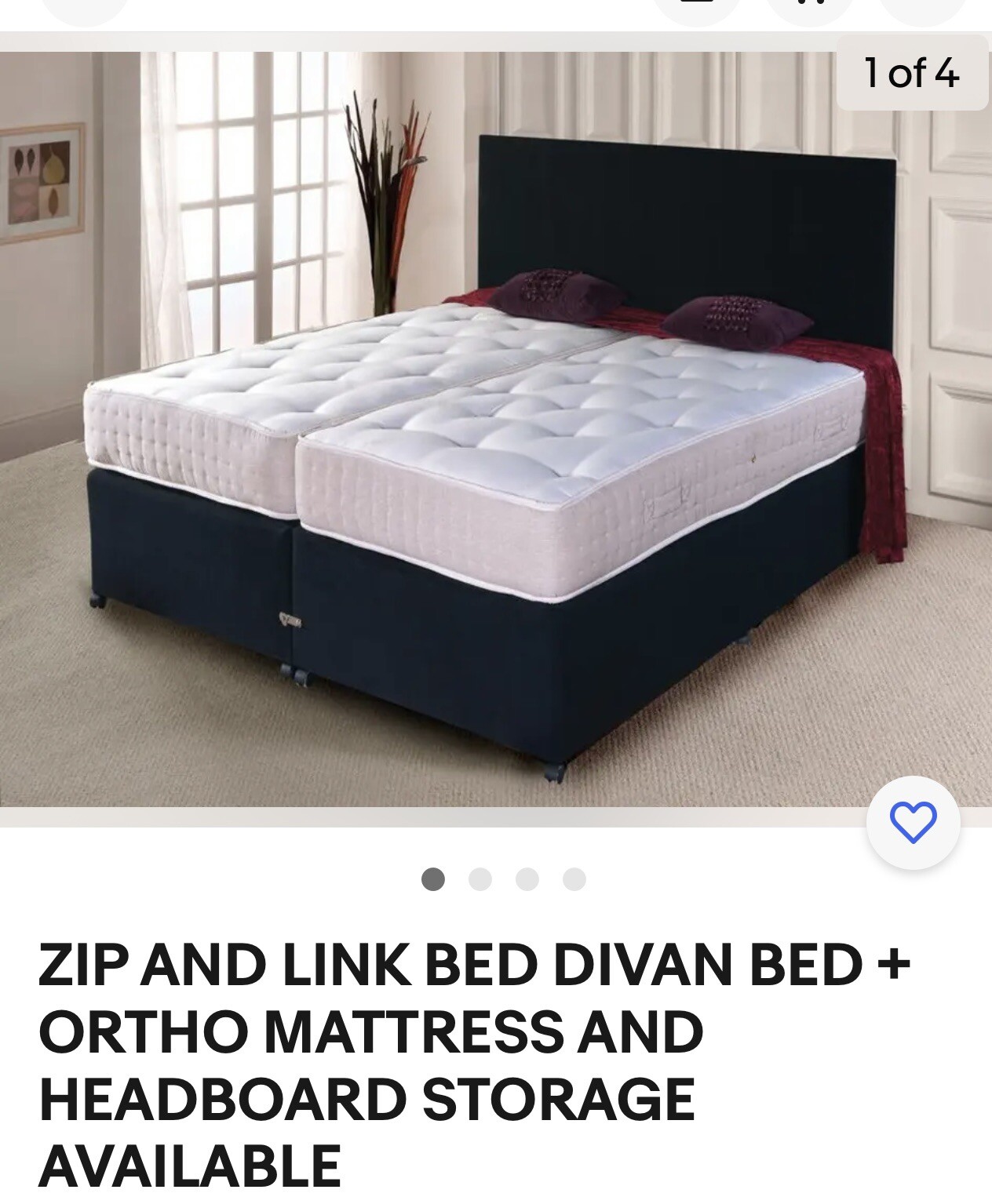 Super King Zip & Link, or two Single Beds, with Headboards. Aubergine
