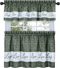 GoodGram Country Gingham Check Live Laugh Love 3 Pc. Plaid Kitchen Curtain Set
