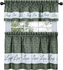 GoodGram Country Gingham Check Live~Laugh~Love 3 Pc. Plaid Kitchen Curtain Set